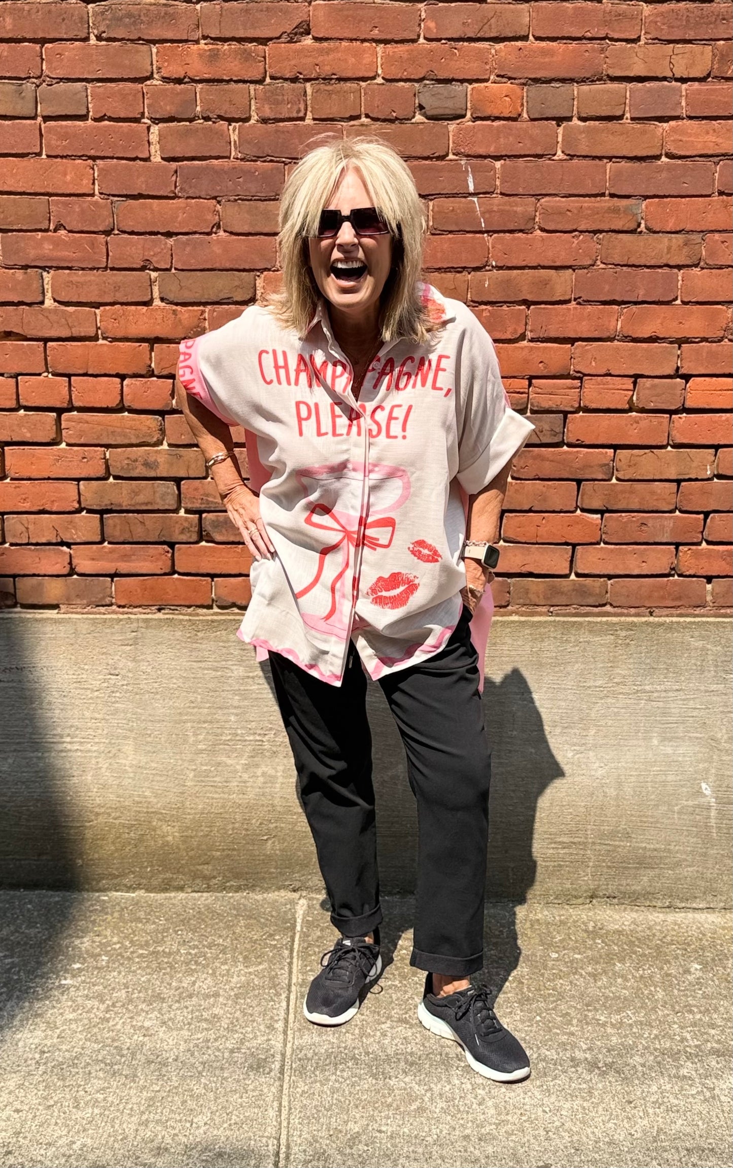 Yolly Oversized Short Sleeve Champagne Shirt