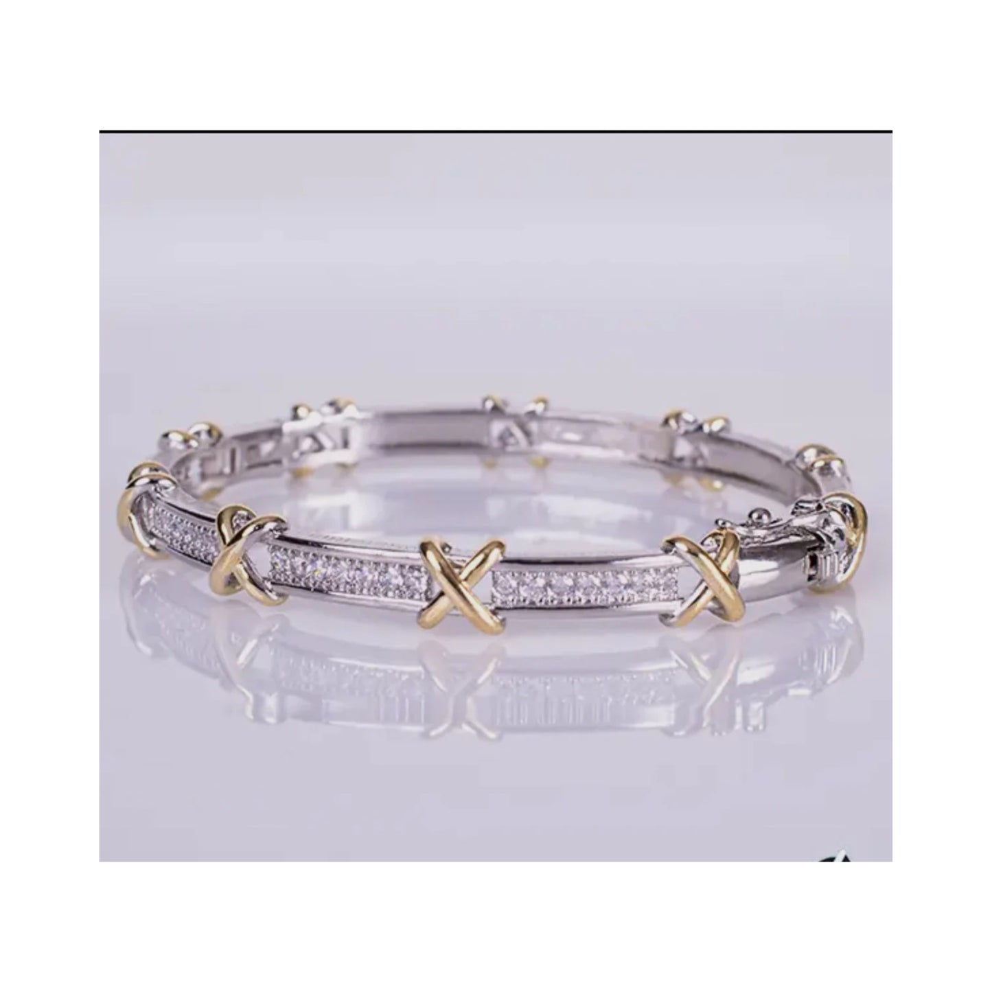 Designer-Inspired X-Link CZ Bangle Bracelet