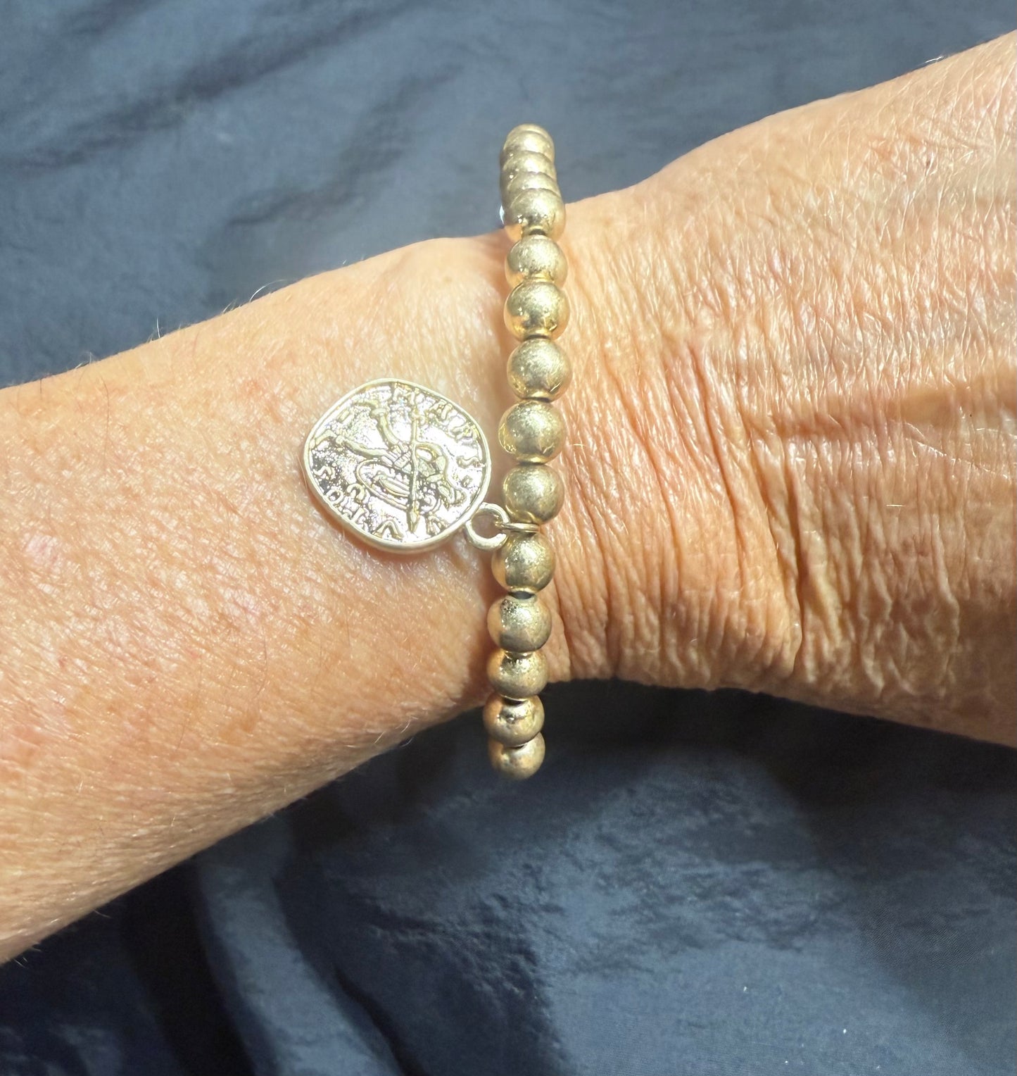 BJ6595 Gold Ball Bead Bracelet with Coin Charm – La Tour Salon of Paris