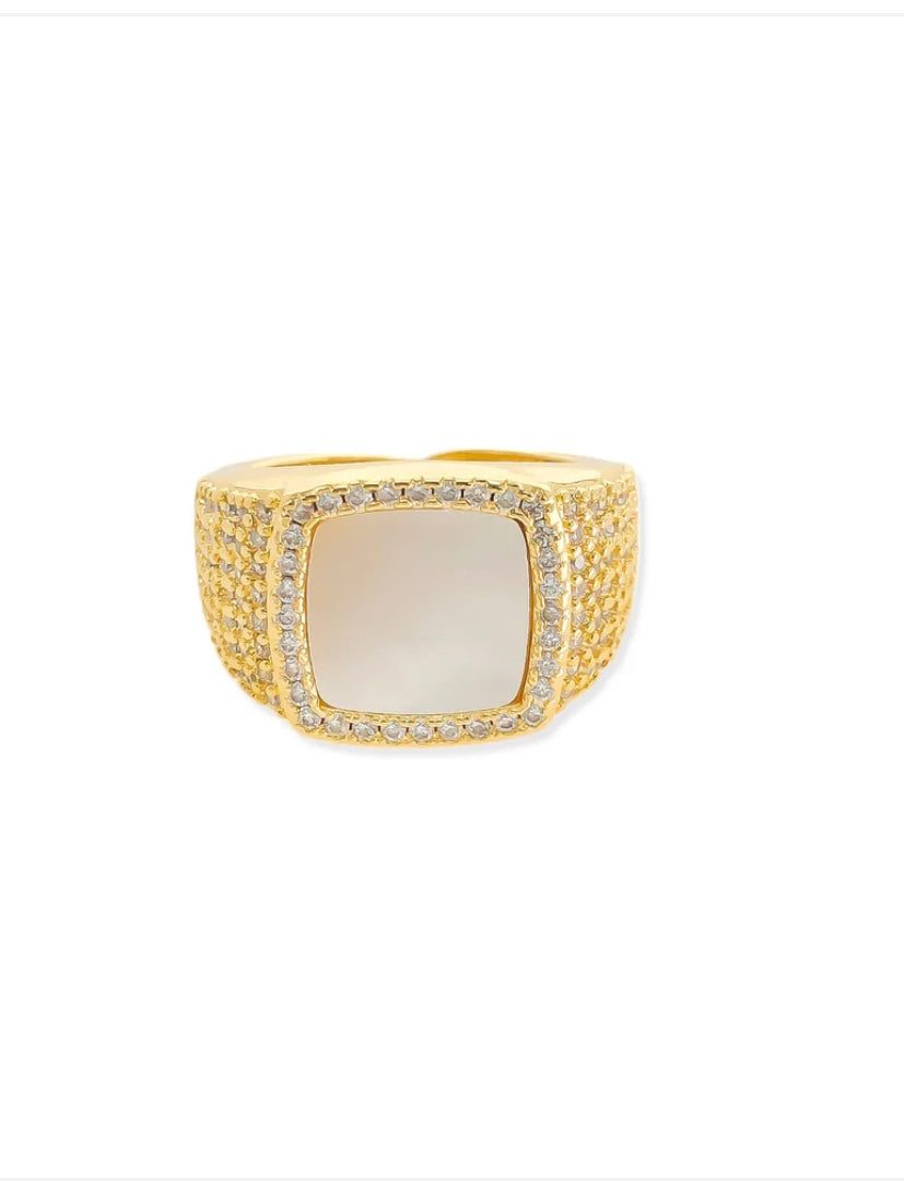 LRN292 adjustable mother of pearl cz ring
