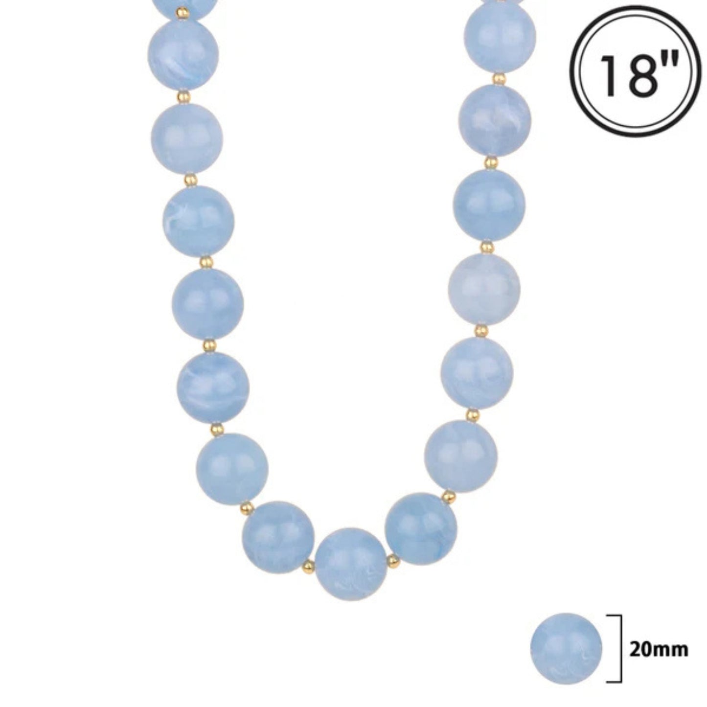 Blue Natural Stone Beaded Necklace | 20MM | 18"