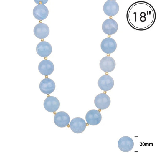 Blue Natural Stone Beaded Necklace | 20MM | 18"