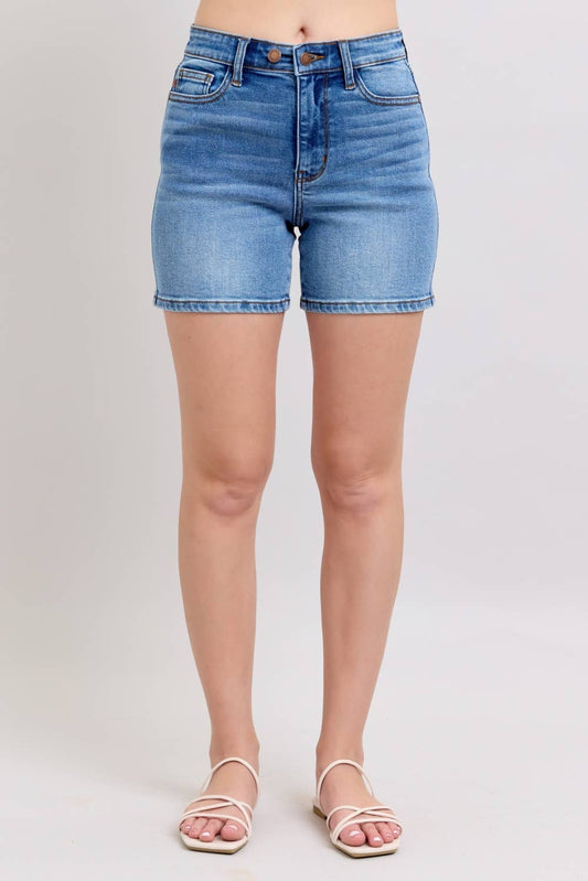 Judy Blue HW 2 Button Mid Length Dad Shorts