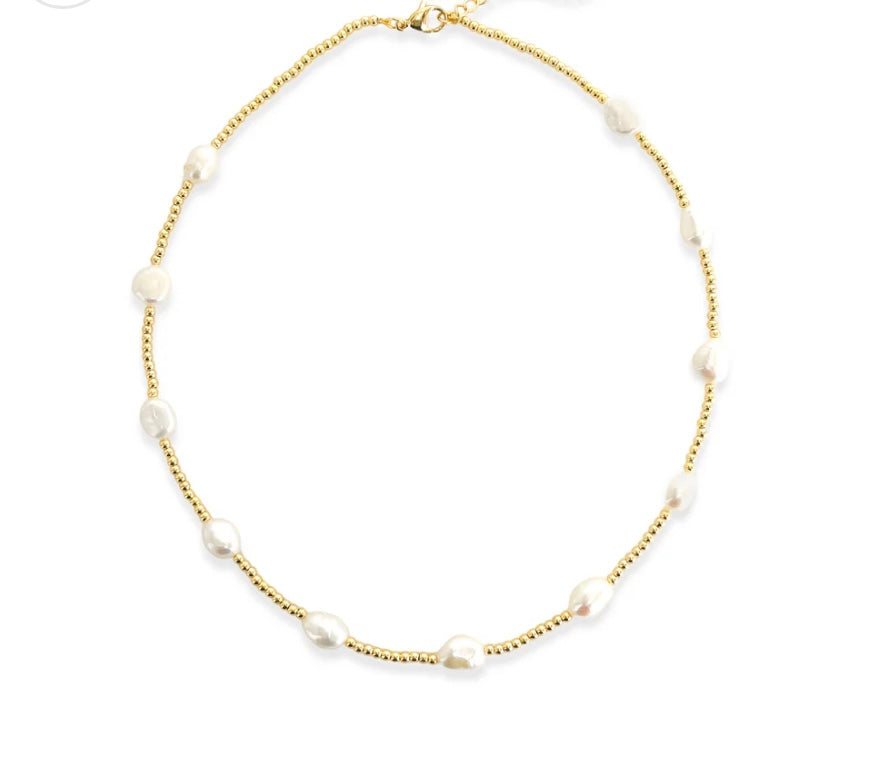 ANK542GD Large Pearl Necklace with gold beads