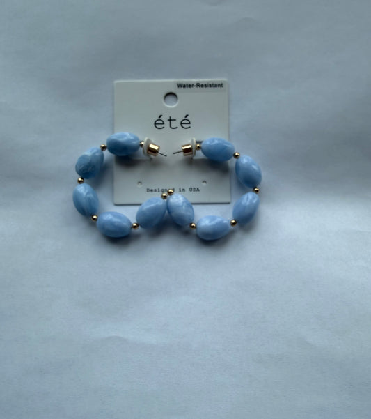Water Resistant Blue Oval Acrylic 2" Hoop Earring