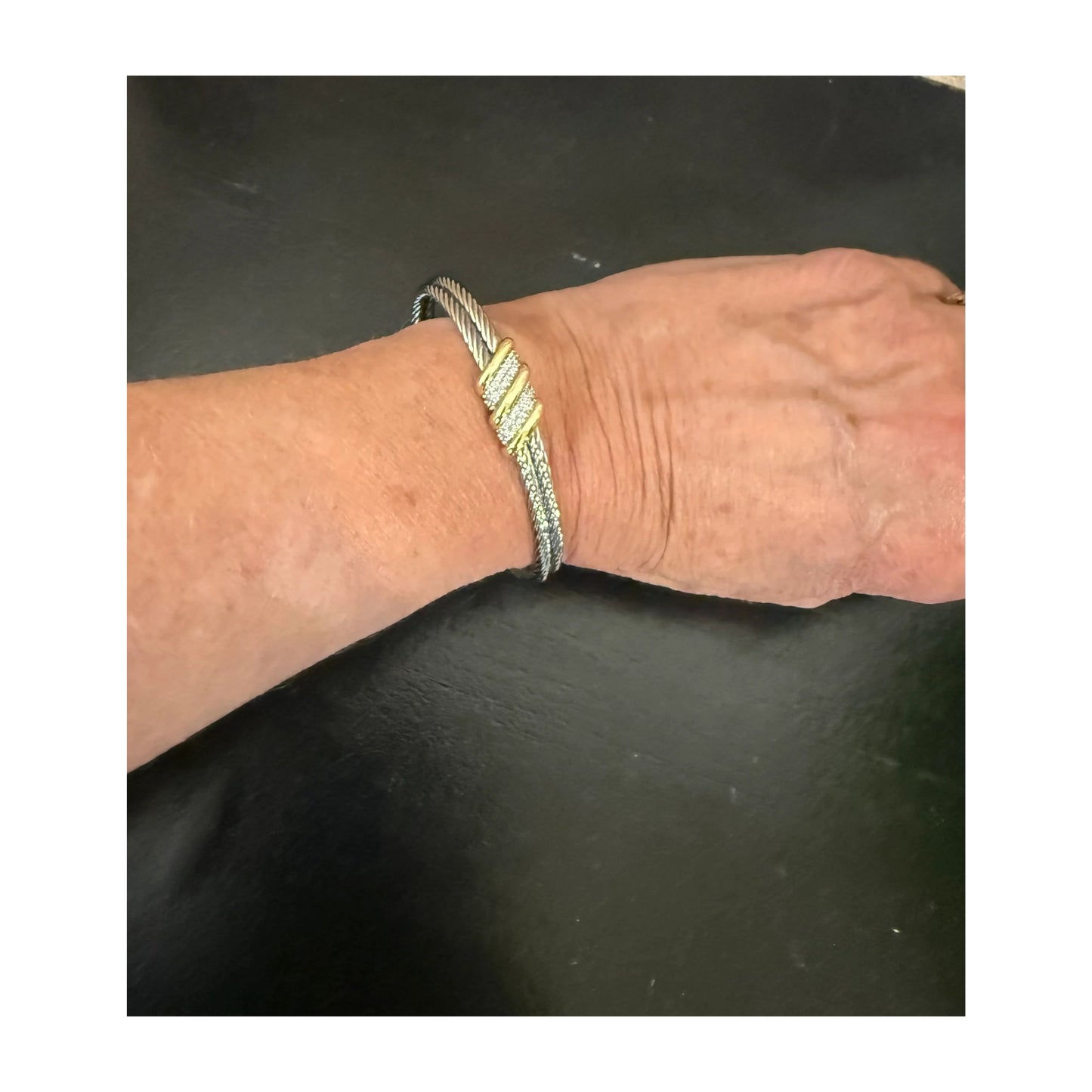 Designer-Inspired Cable Cuff Bracelet with CZ + Gold Detail – La Tour Salon of Paris