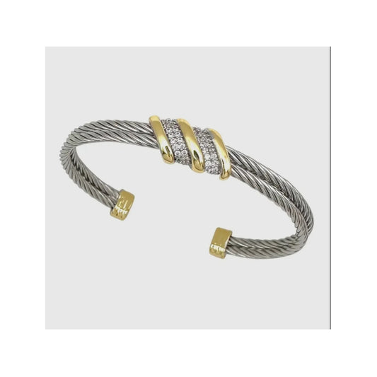Designer-Inspired Cable Cuff Bracelet with CZ + Gold Detail – La Tour Salon of Paris