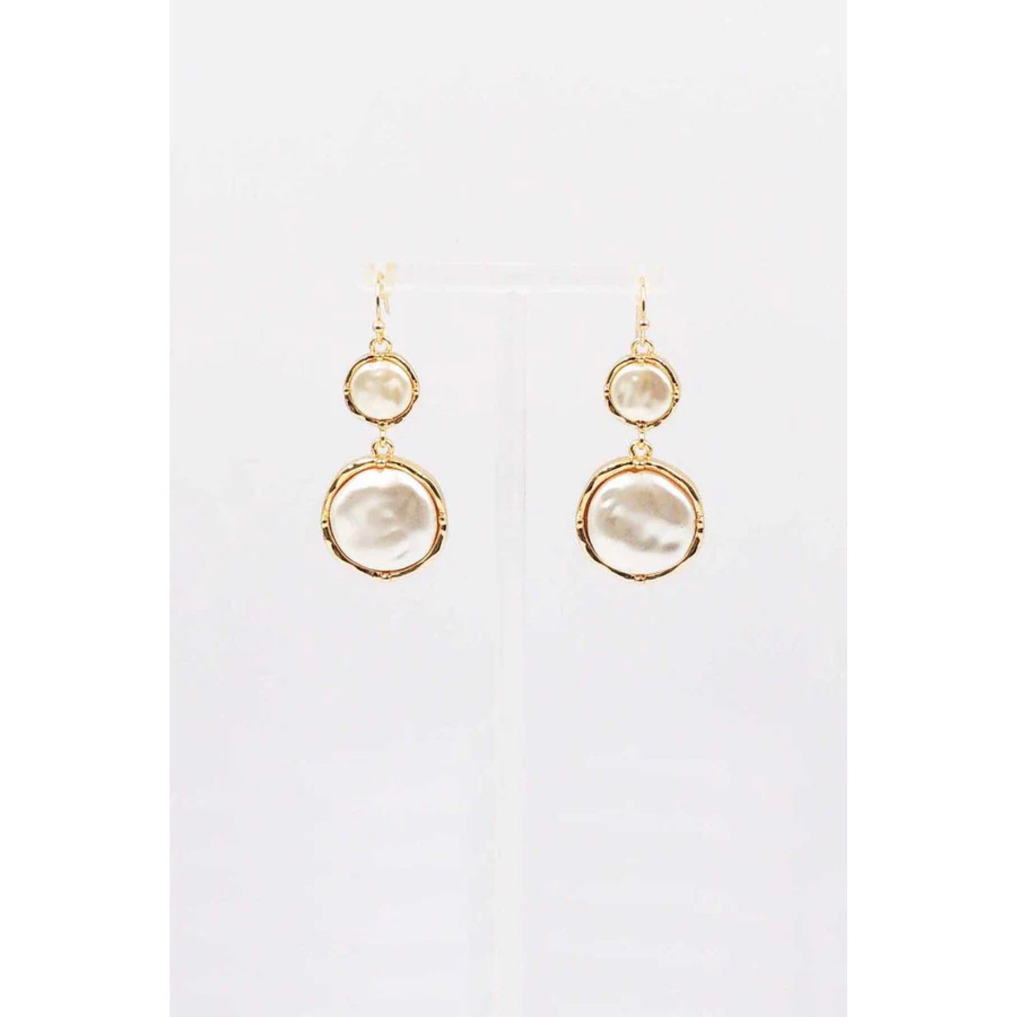Freshwater Coin Pearl Double Drop Fishhook Earring