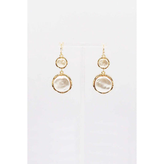 Freshwater Coin Pearl Double Drop Fishhook Earring