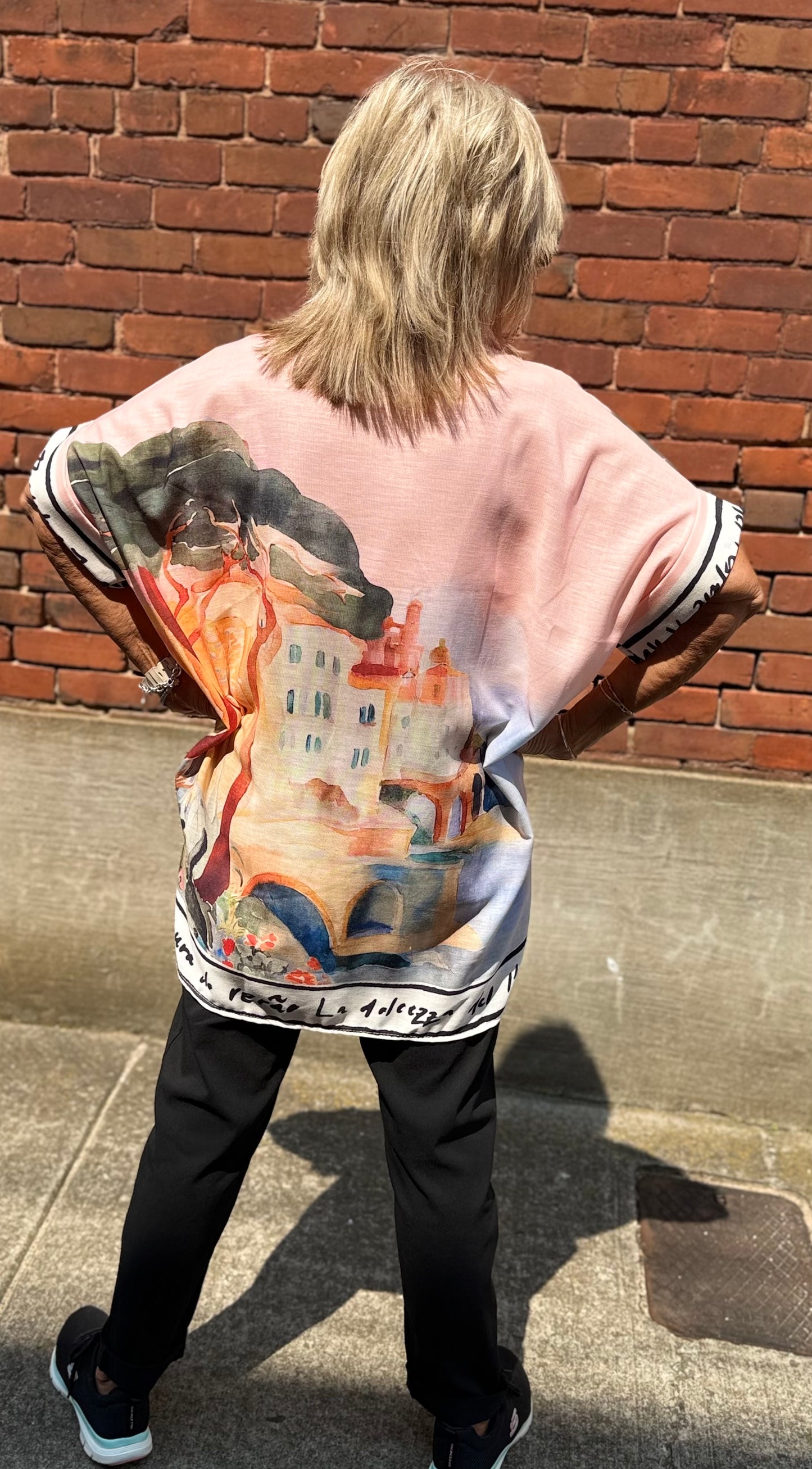 Yolly Oversizes Button up Shirt with Italy scene 1040