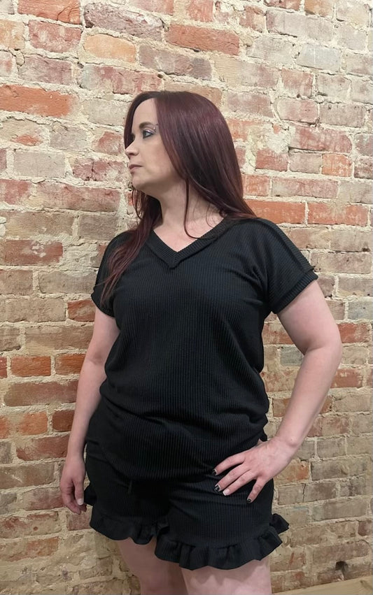 Heimish Black Ruffle Short Set