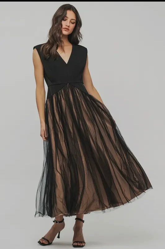 sleeveless Black Dress with tooling satin top