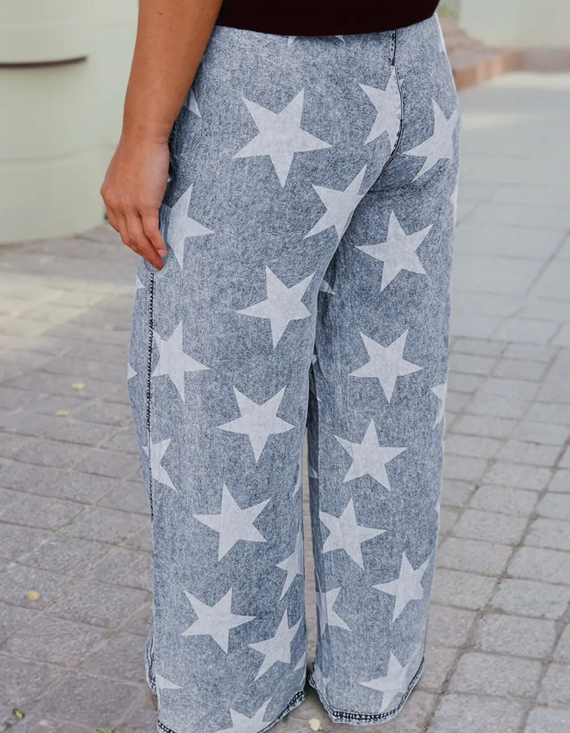 light denim drawstring stars pants