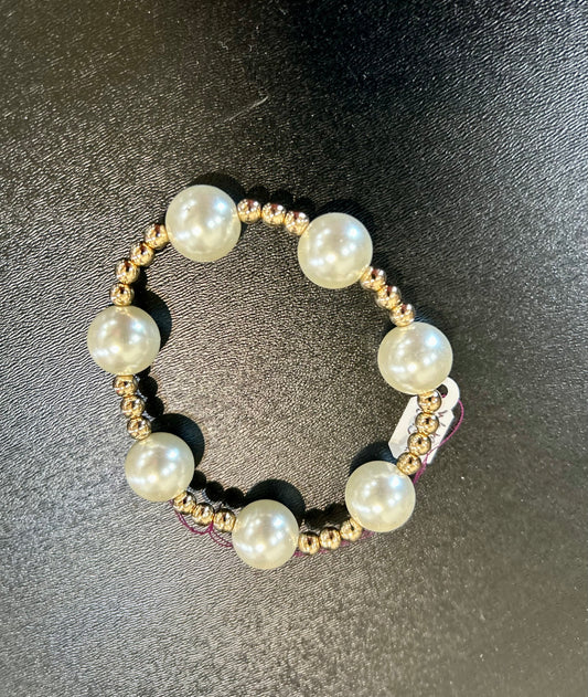 Large Fresh Water Pearl and Water Resistant With Gold Bead bracelet MB1553