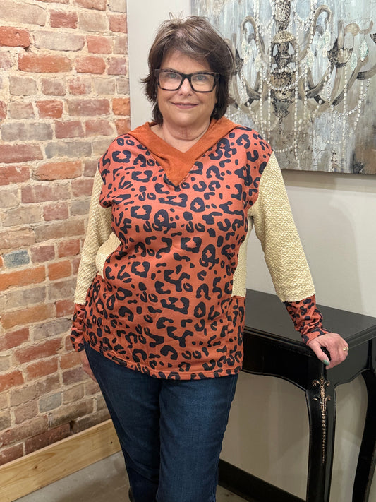 Orange Leopard Print Hoodie Top | La Tour Salon of Paris Boutique