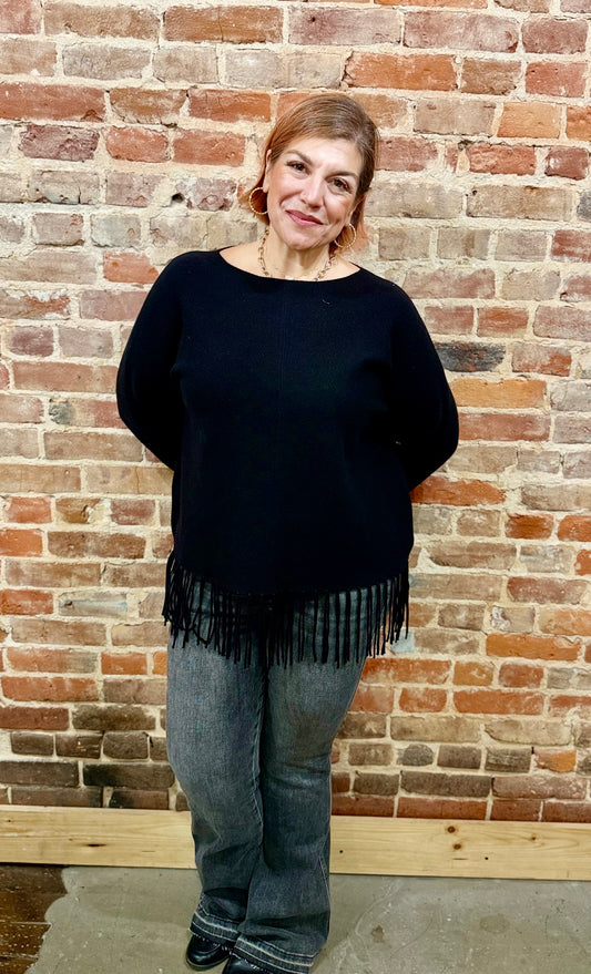 Black Fringe Hem Sweater – La Tour Salon of Paris