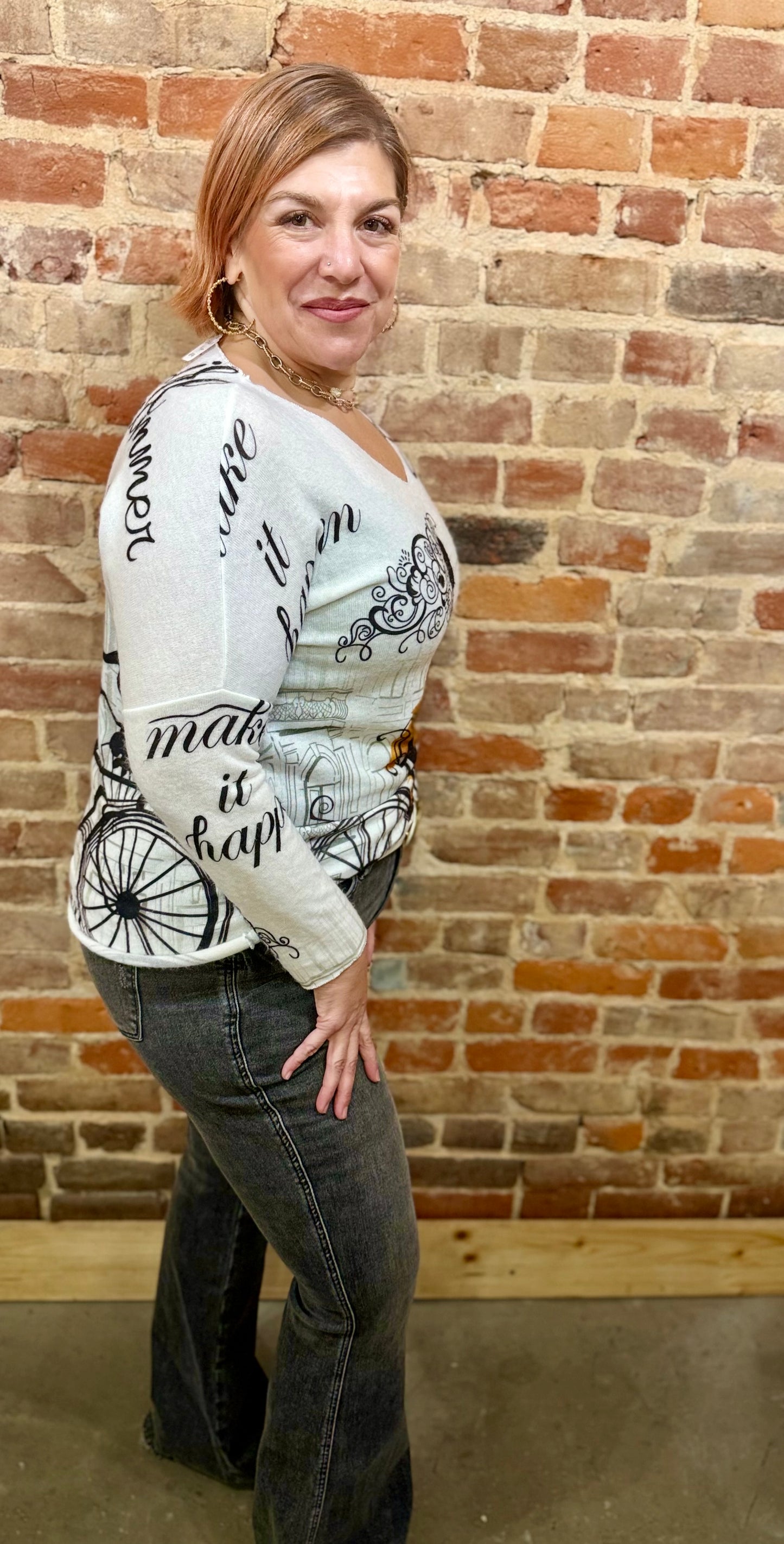Yolly White Sweater with Bicycle - La Tour Salon of Paris