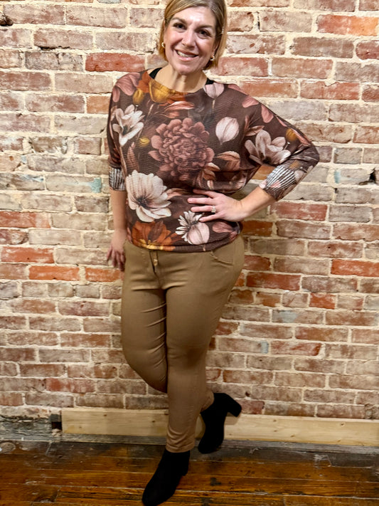 Brown Floral Sweater Top | La Tour Salon of Paris Boutique