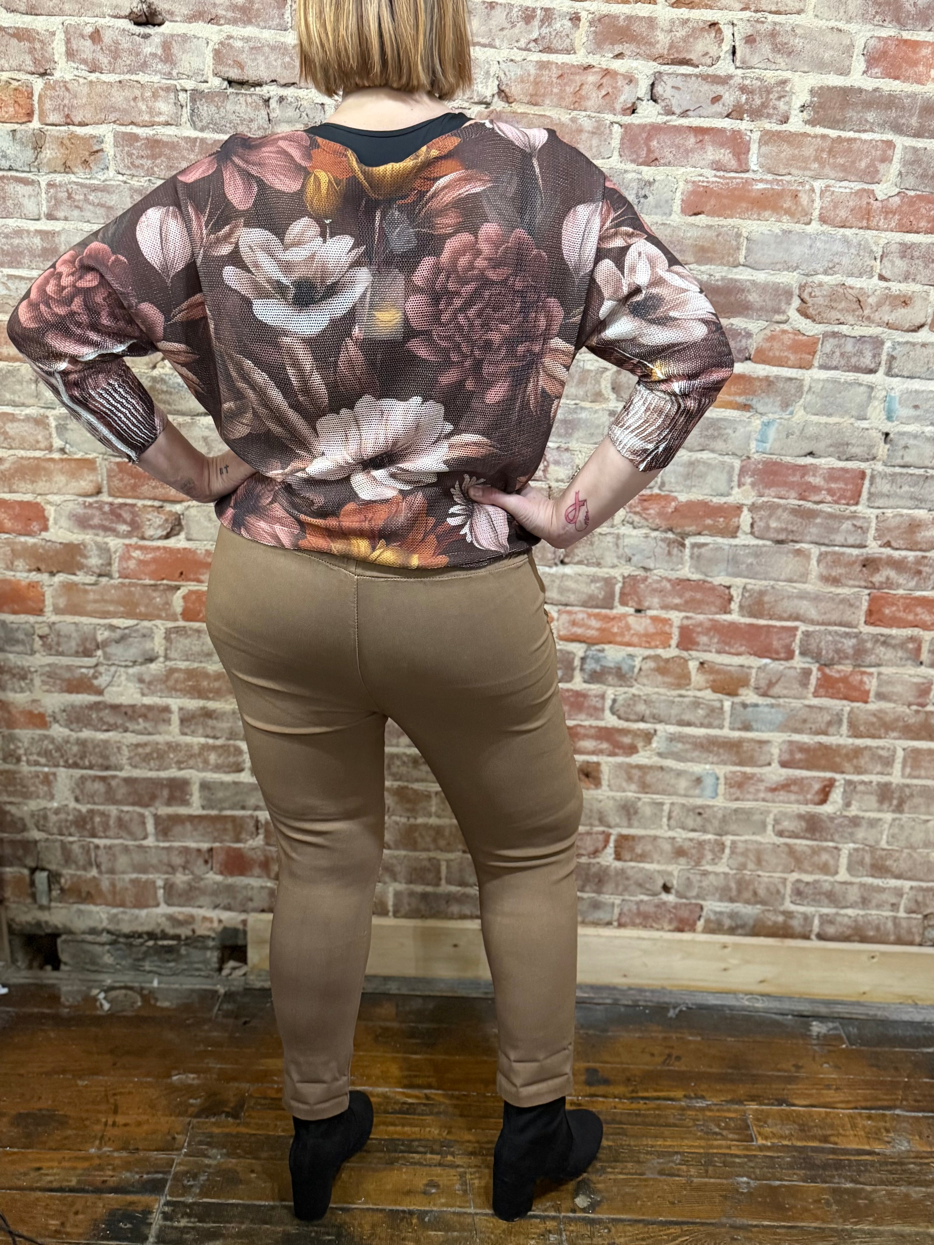 Brown Floral Sweater Top | La Tour Salon of Paris Boutique