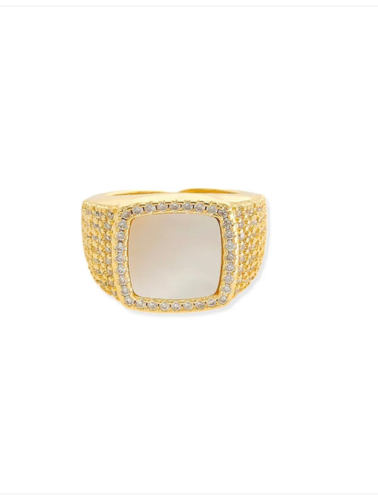 LRN292 adjustable mother of pearl cz ring