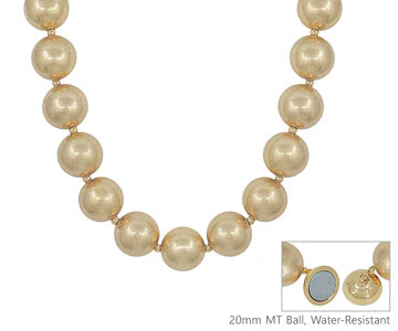 Water Resistant 20 MM Worn Gold Beaded Necklace with Magnetic Closure