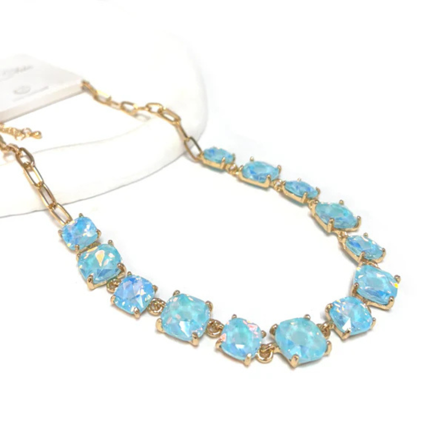 Water Resistant Light Blue Crystal Stone Chain Necklace