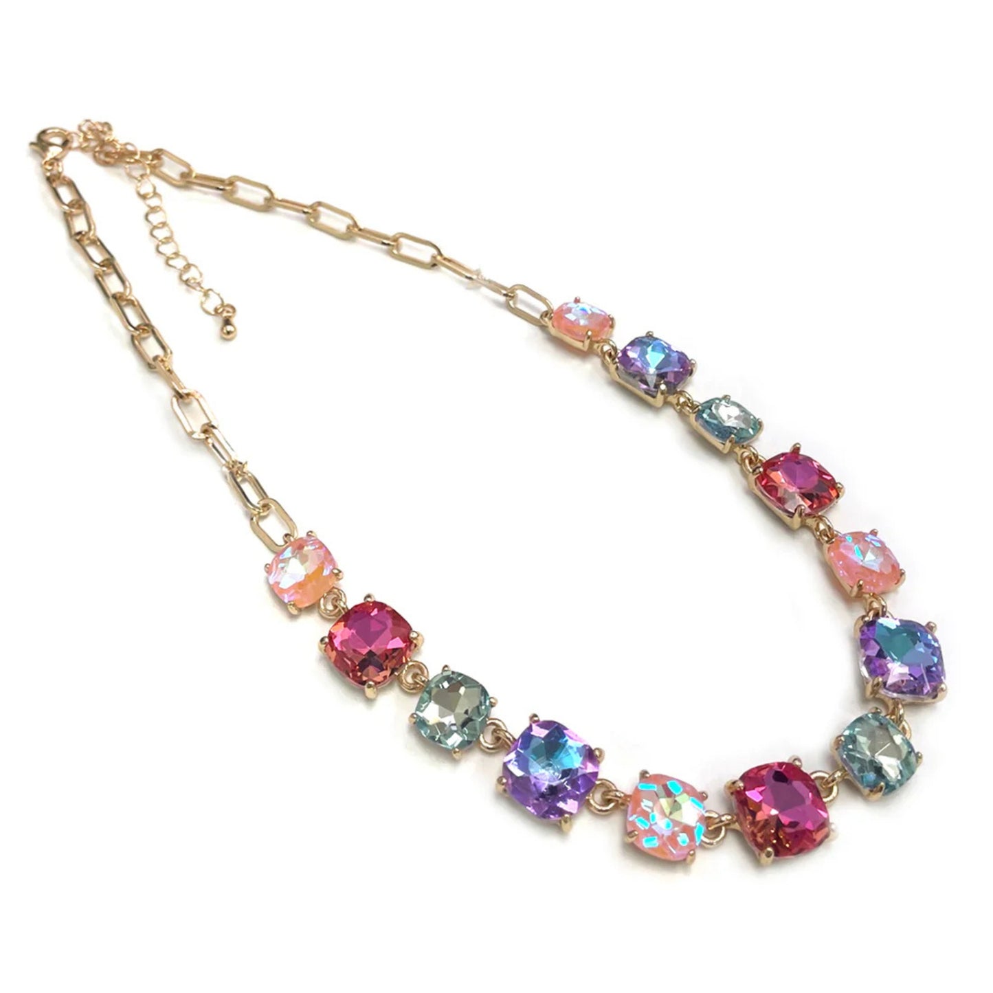 Water Resistant Pastel Crystal Stone Necklace w/Magnetic Closure