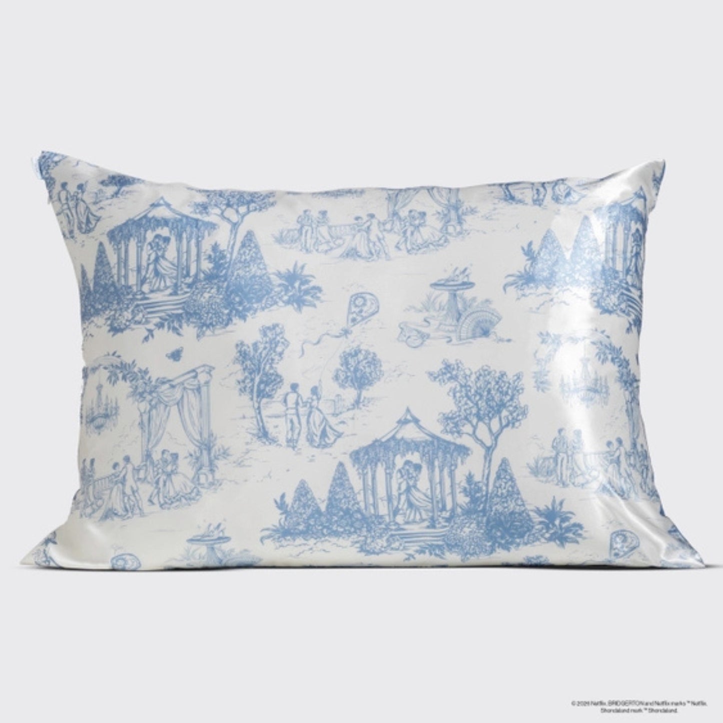 Bridgerton x Kitsch Satin Pillowcase – Garden Toile Blue