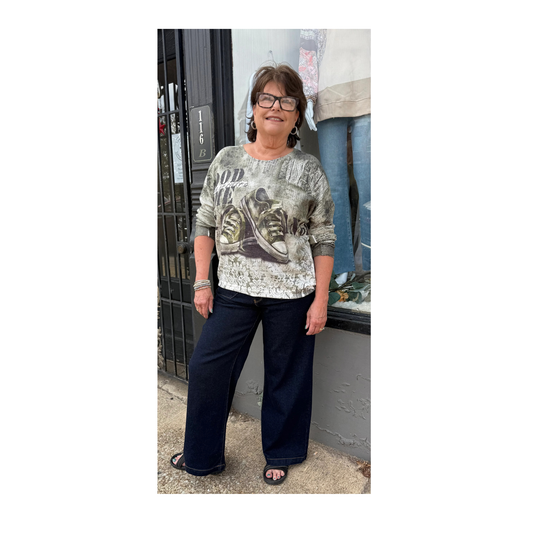 Just Black Dark Denim Wide Leg Jeans | La Tour Salon of Paris Boutique