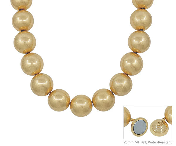 Water Resistant 25MM Worn Gold Beaded 18" Necklace w/ Magnetic Closure