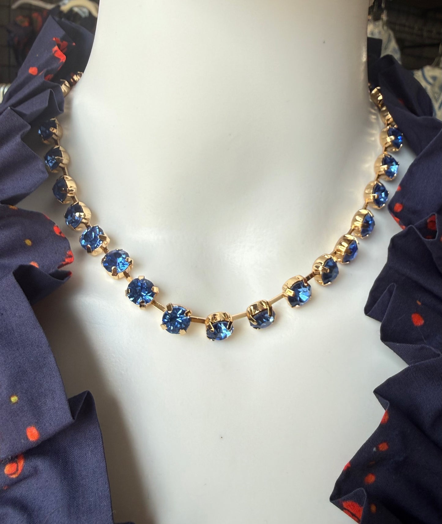Water Resistant Blue Crystal Stone Necklace w/Magnetic Closure