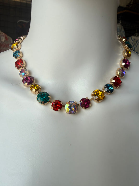 Water Resistant Multi Crystal Stone Necklace w/Magnetic Closure