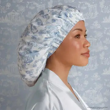 Bridgerton x Kitsch Satin Sleep Bonnet – Garden Toile Blue