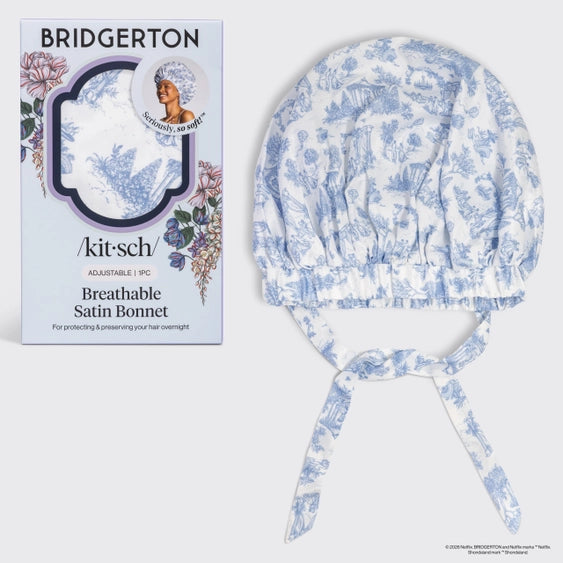 Bridgerton x Kitsch Satin Sleep Bonnet – Garden Toile Blue