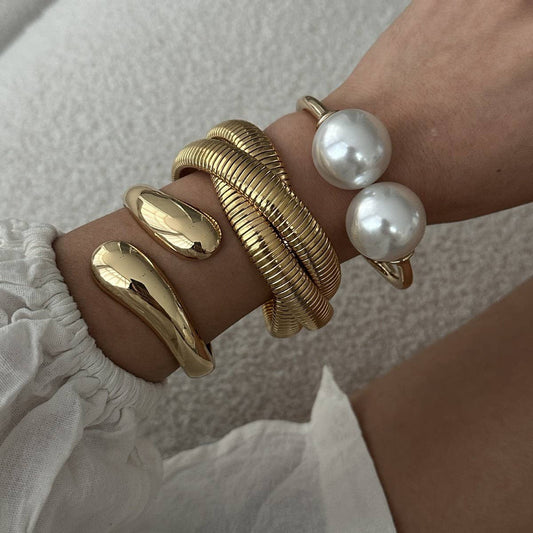 Pearl Open Metal Cuff Bracelet