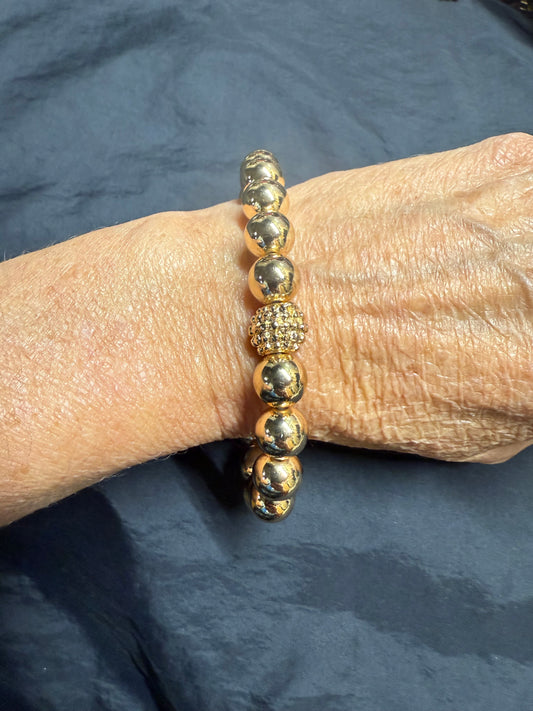 Large Shinny Gold Ball bracelet with Textured ball