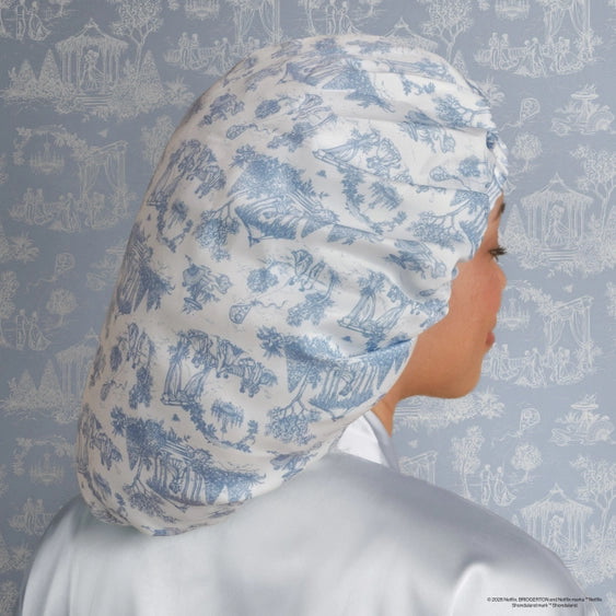 Bridgerton x Kitsch Satin Sleep Bonnet – Garden Toile Blue