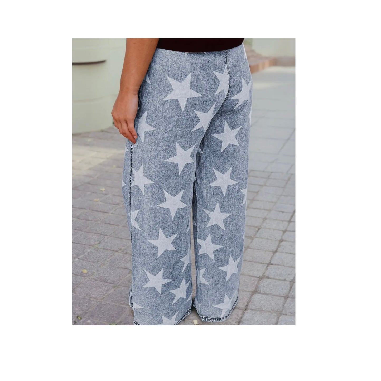 Light Denim Star Pants with Drawstring and Stars Design