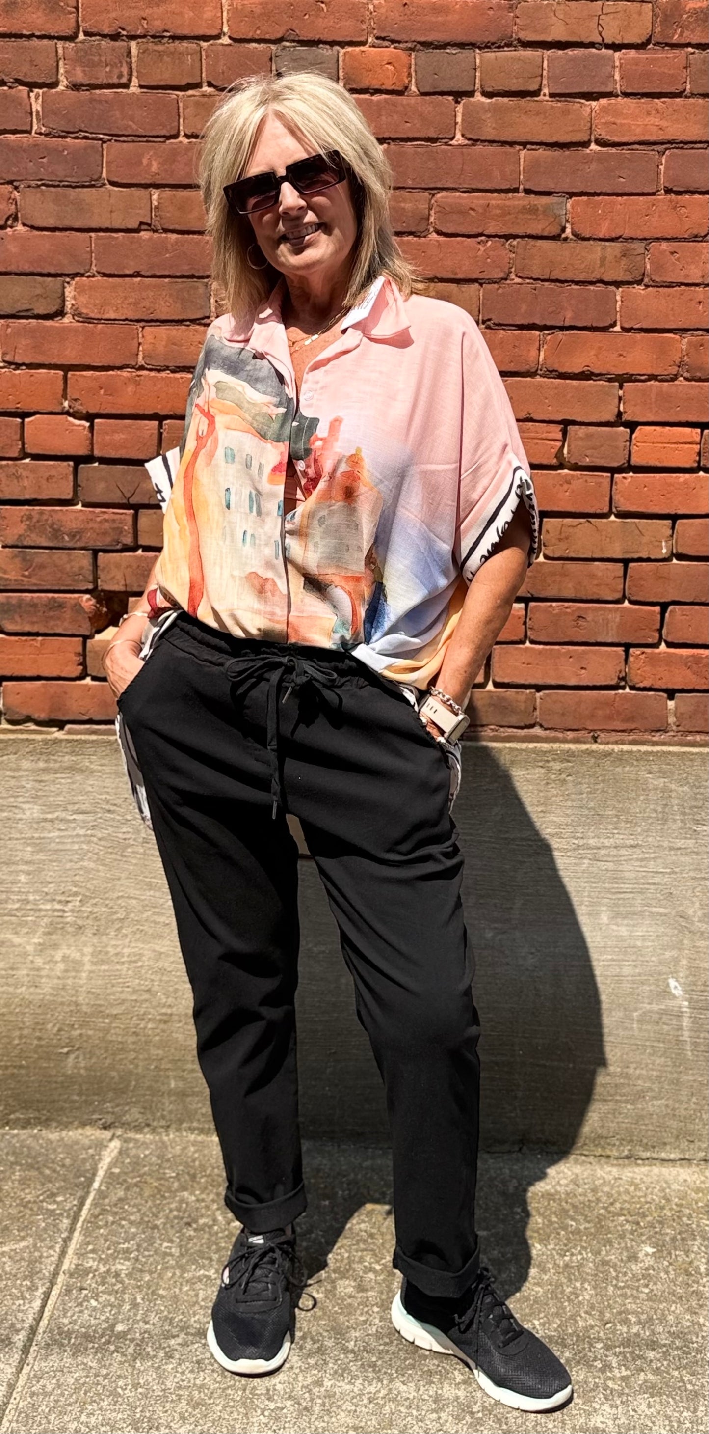 Yolly Oversizes Button up Shirt with Italy scene 1040